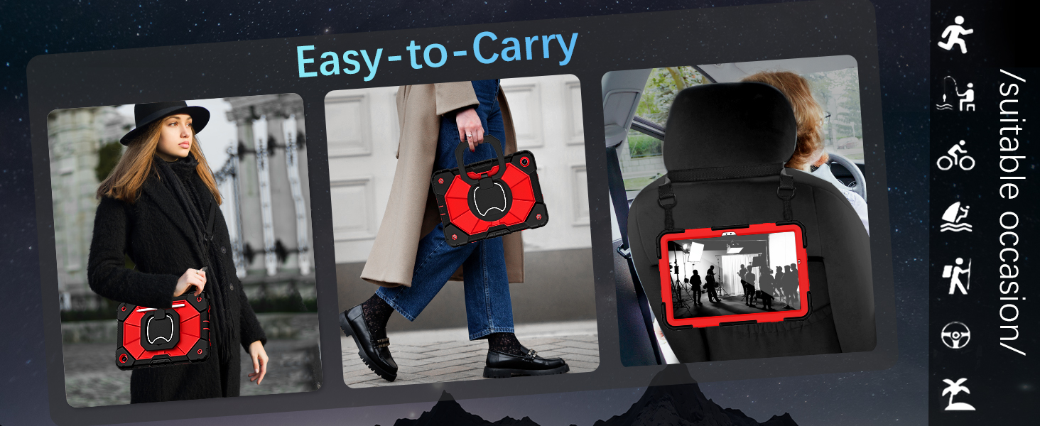 360 Rotating Stand Case with Screen Protector Shoulder Strap Case for Galaxy A9+ Tablet