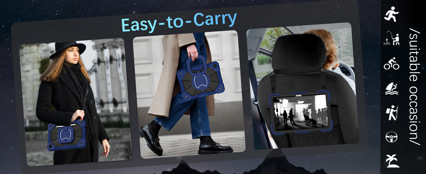 360 Rotating Stand Case with Screen Protector Shoulder Strap Case for Galaxy A9+ Tablet