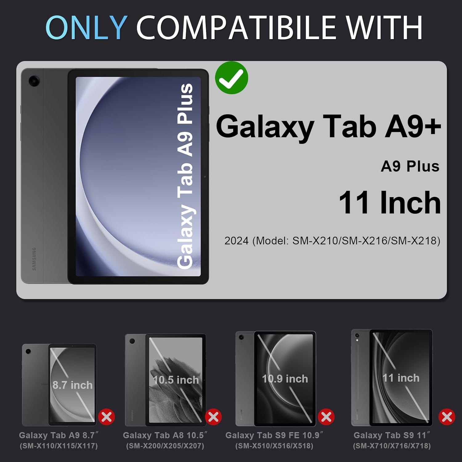 Case for Galaxy Tab A9 Plus Case 11 Inch with Screen Protector/Rotating Stand/Pen Holder,Military Grade Shockproof Cover for Samsung Galaxy A9+/A9 Plus Tablet Case (SM-X210/X216/X218) - Image 7