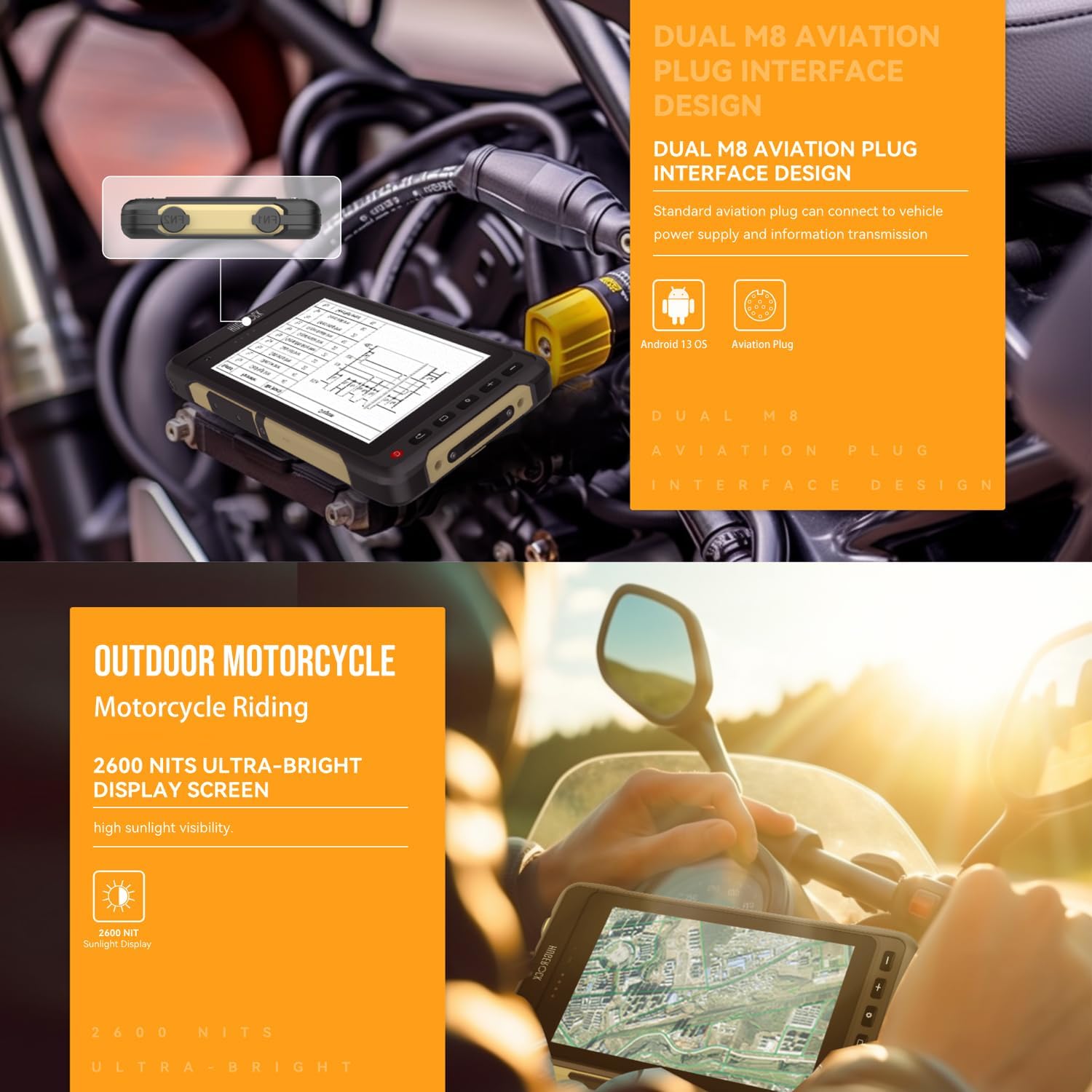 HUGEROCK X70 Rugged Android Tablet 7 Inch - 2600nits High Brightness GPS Tablet for Motorcycle Navigation, Waterproof Shockproof Outdoor Android 13 Tablets, 8GB+128GB, RS232, SMA External Antenna - Image 7